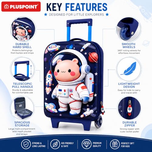 Image of PLUSPOINT Space Theme Kids Trolley Bag | 16 Inch Hard Shell Cabin Luggage with Wheels | Lightweight Travel Suitcase for Bo-AT-RRys & Girls | School Trips, Vacations, Holidays & Weekend Travel