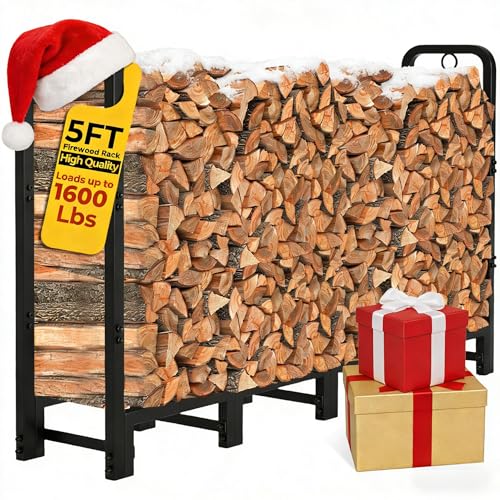 Amagabeli 5ft Firewood Log Rack Outdoor Heavy Duty Logs Holder
