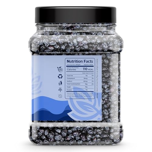 Image of Auravita Premium Dried Blueberry Plum 500gm | Whole & Naturally Sweet |Ideal for Baking, Toppings & Snacking Jar Pack Of 1