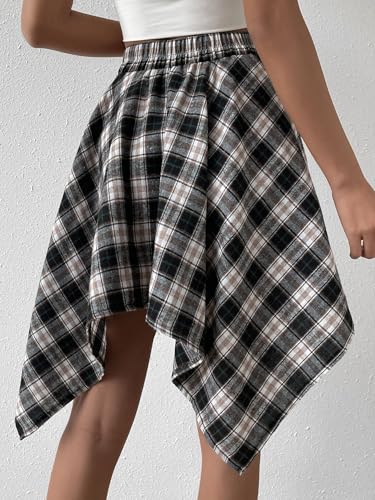 EARKOHA 2025 Skirts for Women Plaid Print Knot Front Asymmetrical Hem Skirt Dark Grey XL2