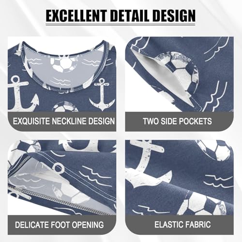 ALAZA Nautical Anchor Football Pajama Set Short Sleeve Sleepwear Soft Lounge Nightwear4