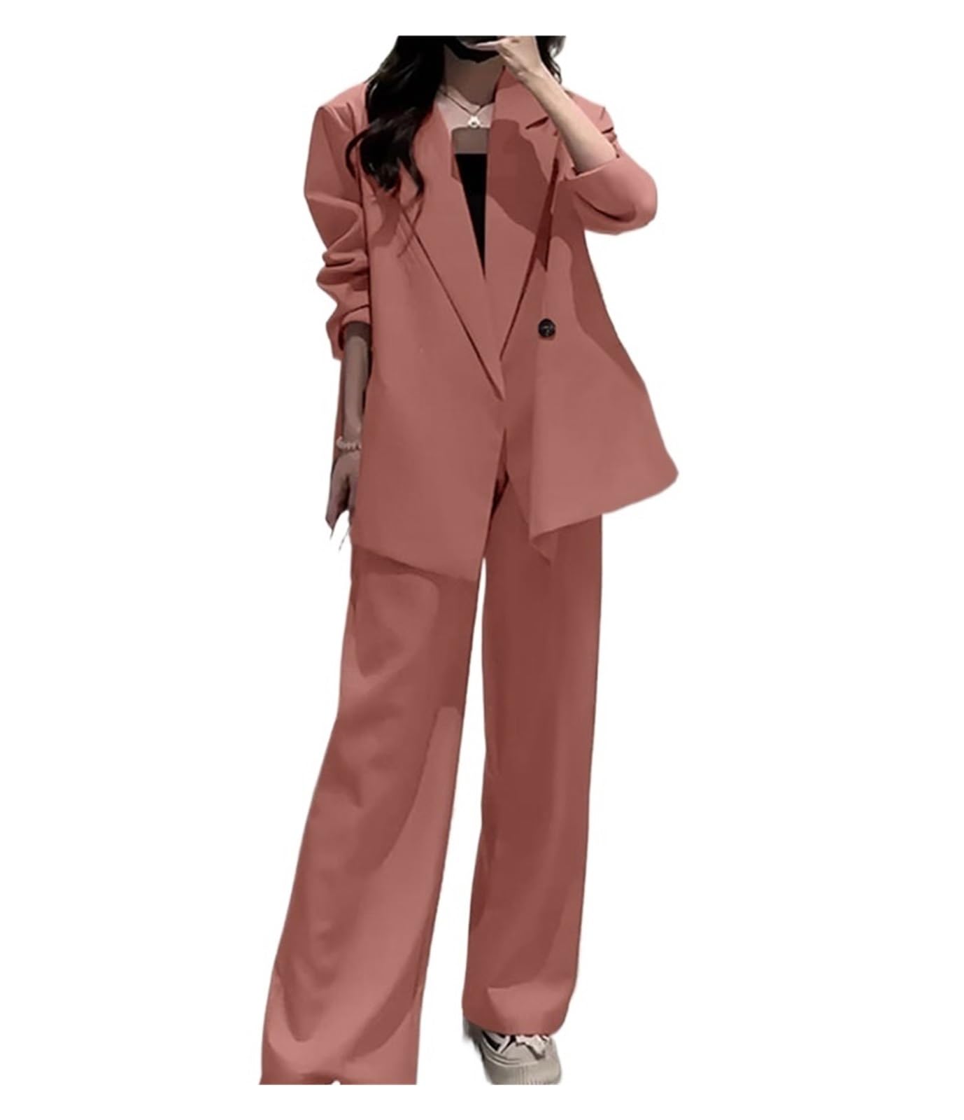 Completi Formali da Donna Completo da Ufficio Autunnale con Pantaloni Donna, 2 Pezzi, Elegante Blazer a Maniche Lunghe, Completo Lavoro Solido per Lavoro