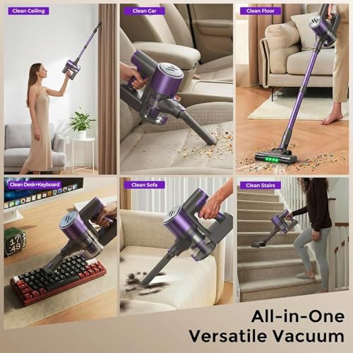 Image of Cordless Vacuum Cleaner,Vacuum Cleaner for Home with Brushless Motor,Lightweight Stick Vacuum with Self-Standing and Touch Screen,Hardwood Floor Vacuum for Pet Hair,Carpets,Tile(Classic Purple)