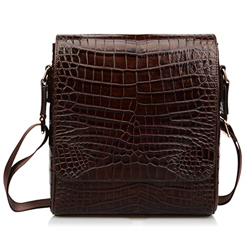Ainifeel Men's Crocodile Embossed Genuine Leather Quality Shoulder Bags Crossbody Bags