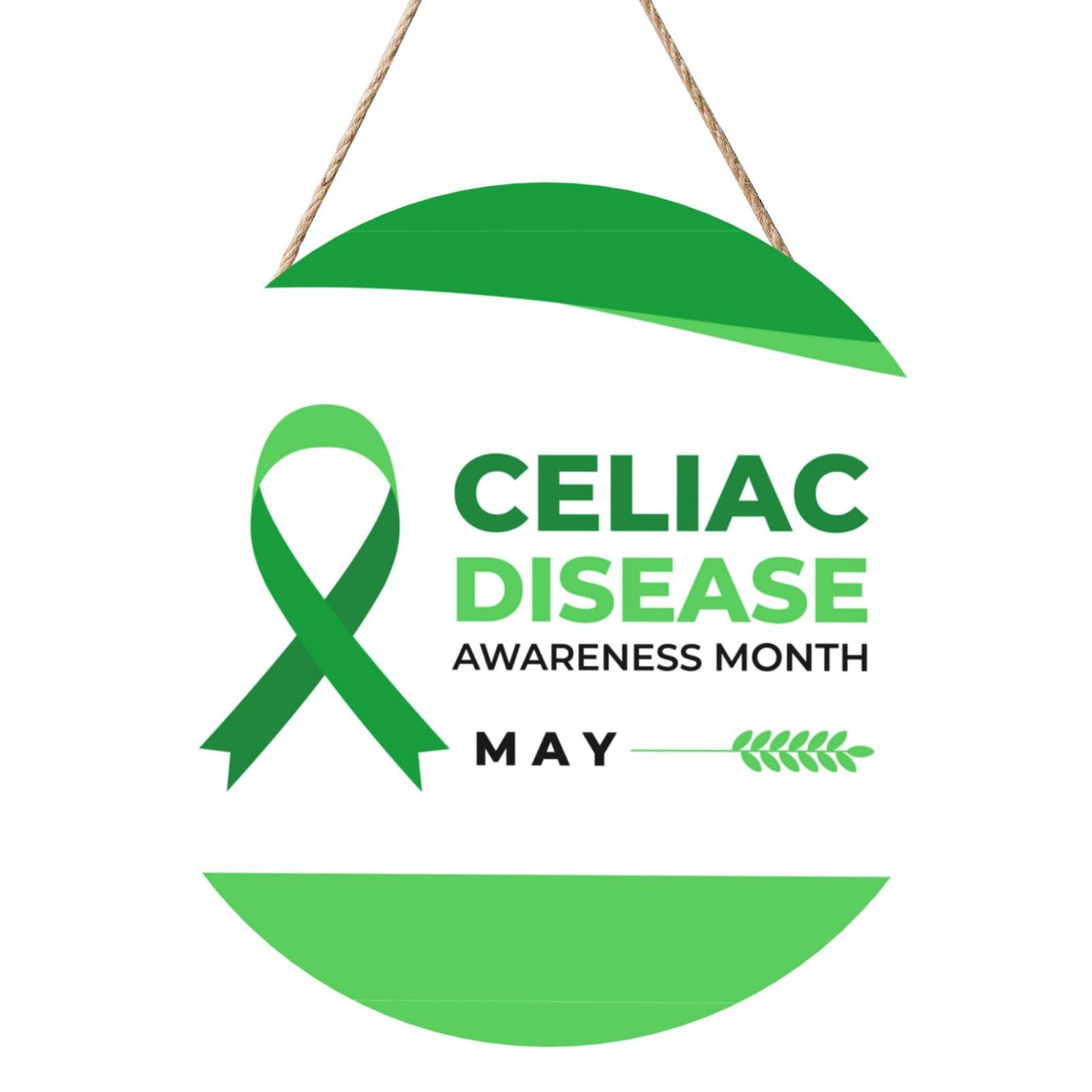 Celiac Disease Awareness Light Green Ribbon Door Signs Plaques Wood Welcome Sign For Front Door Wall Hanging For Home Farmhouse Office Classroom Party Decoration