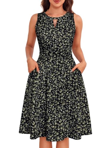 Image of Sureple Women's Retro Sleeveless Swing Casual Work Summer Party Dress with Pockets