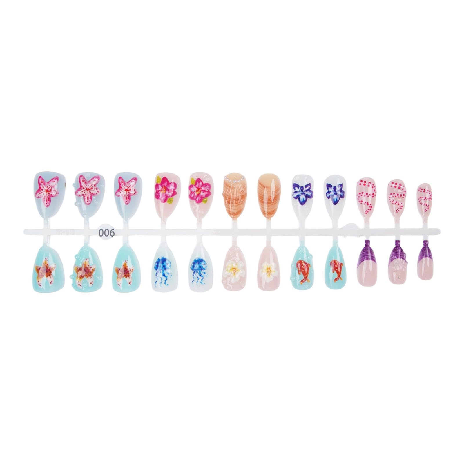fexxkg 3D False Manicure Set, 24Piece Sea Theme Wearable Tips with Shell Jellyfish Floral Art, Adhesive Tabs and File for Home