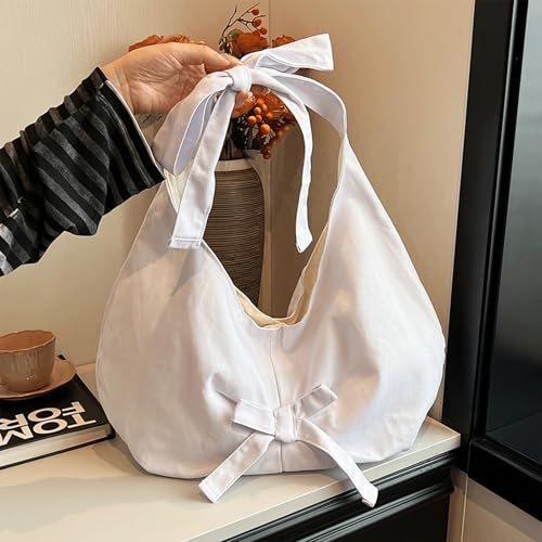 Bow Purse Bowknot Tote Bag Canvas Bow Shoulder Bag Large Handbag Zipper Cute Trendy Gift for Women Daily Travel3