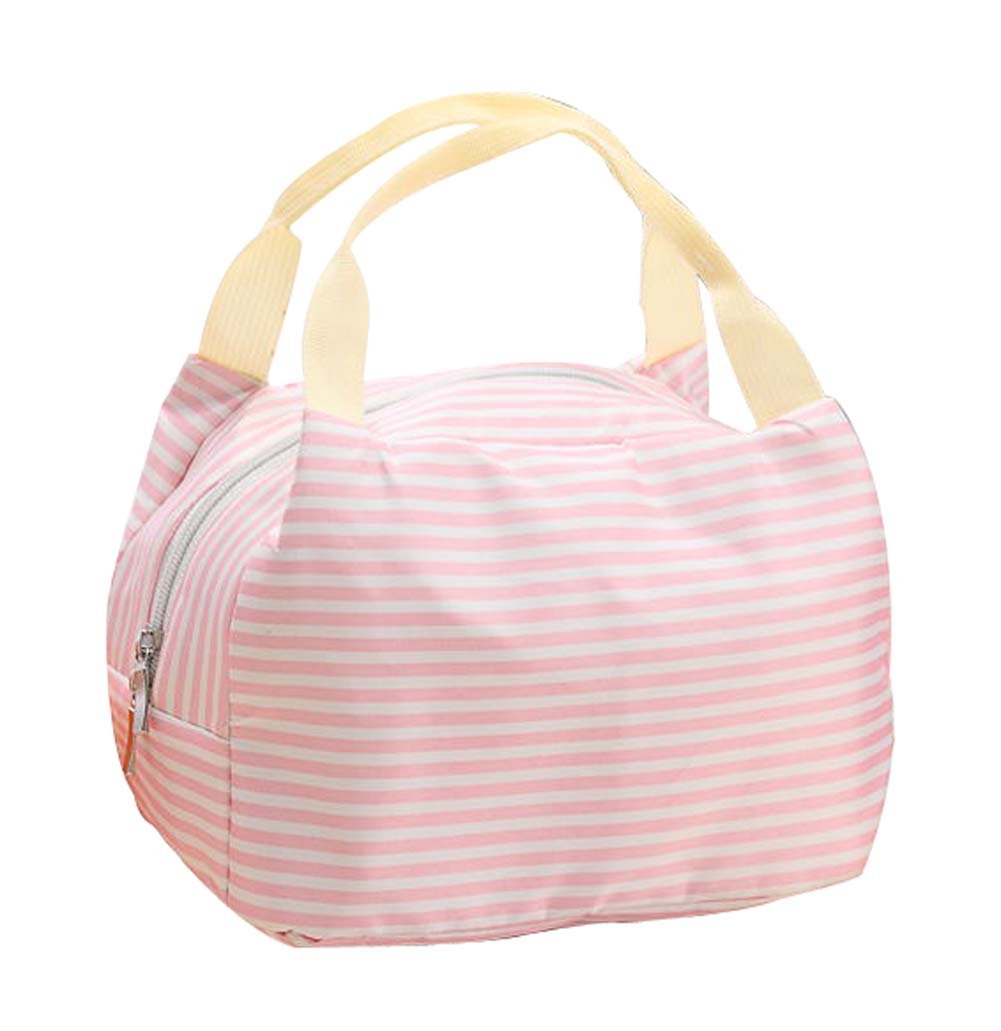 Ecokaki(TM) Cute Lunch Bag Tote Bag Lunch Organizer Lunch Holder Travel Insulation Bag Picnic Tote, Pink with White