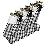 LimBridge Christmas Stockings, 6 Pack 18 inches Buffalo Plaid with Plush Cuff, Classic Stocking Deco