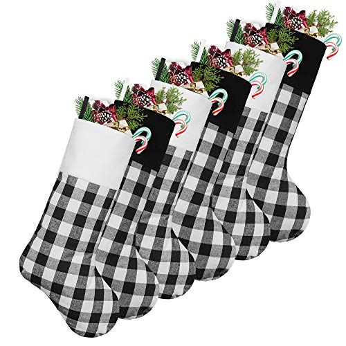 Limbridge Christmas Stockings, 6 Pack 18 Inches Buffalo Plaid With Plush Cuff, Classic Stocking Decorations For Whole Family, Black And White #TOP9
