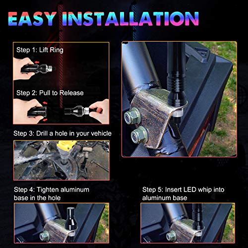 LED Whip Lights, AAIWA 2PCS 4FT Wireless Remote LED Antenna Light for UTV Polaris RZR 4 Wheeler Off Road ATV Jeep Truck Dunes
