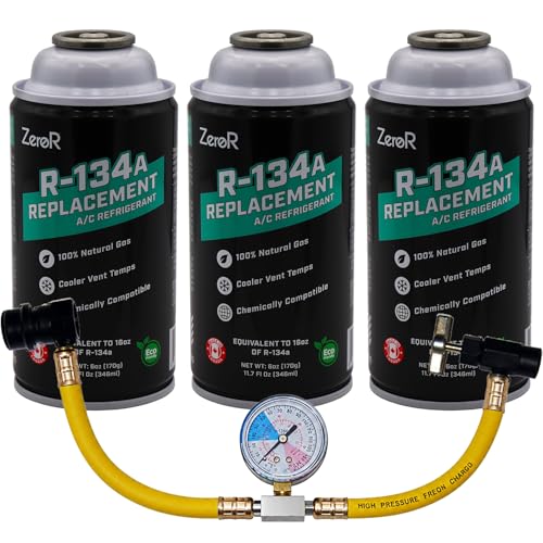 Poor Air Conditioning (A/C) Performance - 2015-2017 Ford Mustang 31 ZeroR AC Recharge Kit R134a Replacement – Eco-Friendly Refrigerant Gas with 14-Inch Charging Hose Tool for SSV Cans, 3-Cans