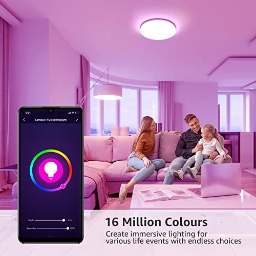 Lepro Smart LED Ceiling Light Dimmable, RGB Colour Changing Ceiling Light, App or Voice Control, IP54 Waterproof, 15W 1250lm, 2700K-6500K Tunable, Compatible with Alexa and Google Home