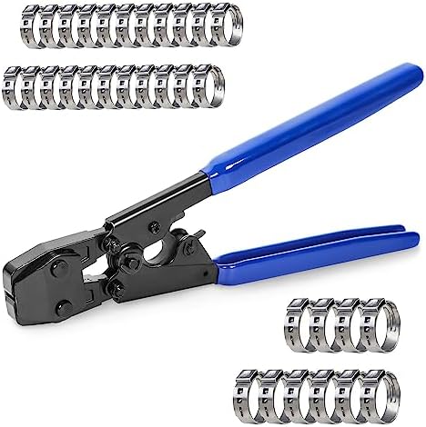 JWGJW PEX Clamp Cinch Tool Crimping Tool Crimper for Stainless Steel Clamps from 3/8"to 1" with 1/2" 22PCS and 3/4" 10PCS PEX Clamps (002)