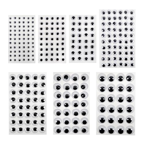 TOAOB 8 Sheets Googly Eyes Stickers Self Adhesive Wiggle Eyes 6mm to 20mm Plastic Craft Sticker Eyes for DIY Crafts Scrapbooking Decoration
