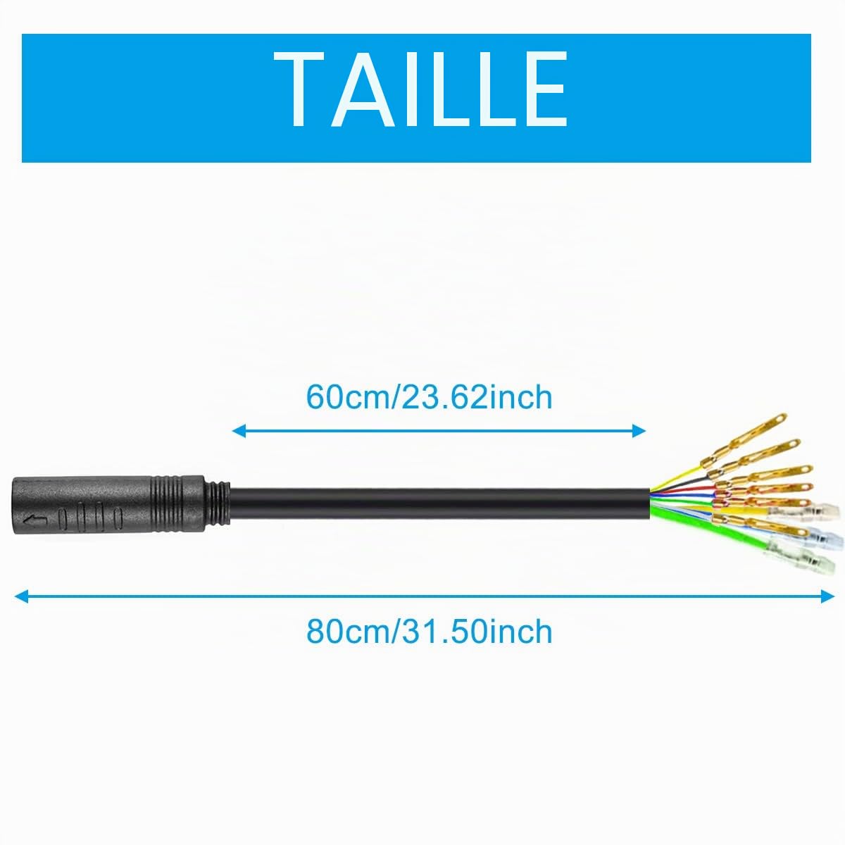 Câble de moteur de moyeu de roue à 9 broches, câble d'extension étanche pour capteur à effet Hall de moteur de vélo électrique, cordon d'accessoires de vélo électrique, 80 cm