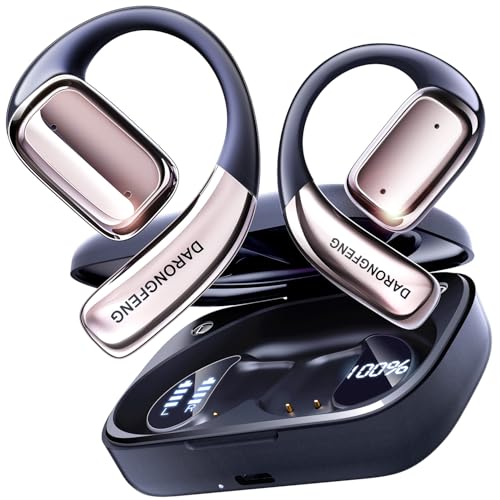 Open Ear Wireless Bluetooth Headphones, Pain-Free Air Conduction Ear Buds with LED Digital Display Charging Case, Sweat Resistant for Running, Safe Driving, and Extended Daily Use