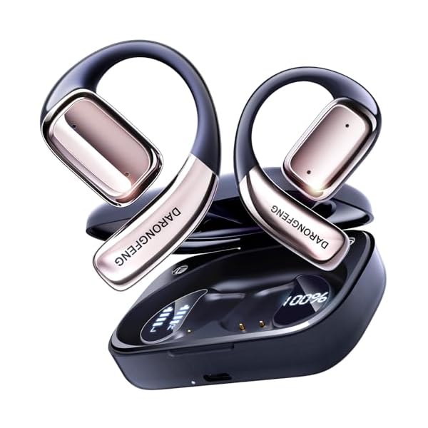 Open Ear Wireless Bluetooth Headphones, Pain-Free Air Conduction Ear Buds with LED Digital Display Charging Case, Sweat Resistant for Running, Safe Driving, and Extended Daily Use