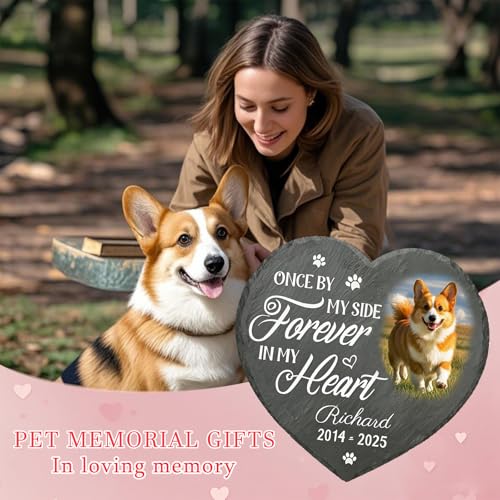 Umitive Personalized Pet Memorial Stone - Custom Dog Grave Marker with Name & Photo - Sympathy Gifts for Loss of Beloved Dog - Cemetery Decor - Rainbow Bridge Memorial for Dogs (Style A) — view 2