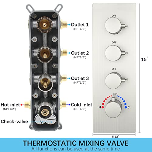 16X32 Inch Ceiling Rain Shower System - With 6 Body Jets Spray Luxury Spa Shower Jet System Faucet Set With Thermostatic Mixer Valve And Hand Shower Kit, Brushed Nickel #TOP7