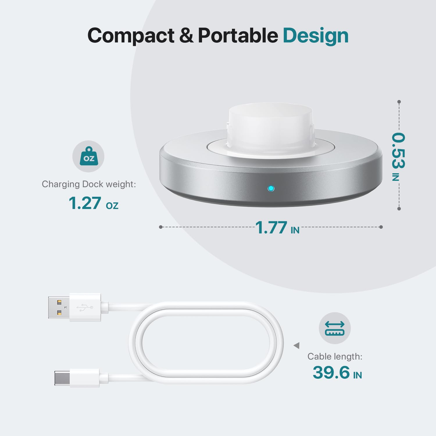 Kompatibel mit Oura Ring Gen 4 Ladegerät (Größe 10), schnelle und sichere Ladestation mit USB-C-Kabel, Aluminium-Legierung, Silikon-Anti-Rutsch-Basis, unverzichtbar für Oura Ring 4 Benutzer (Silber)