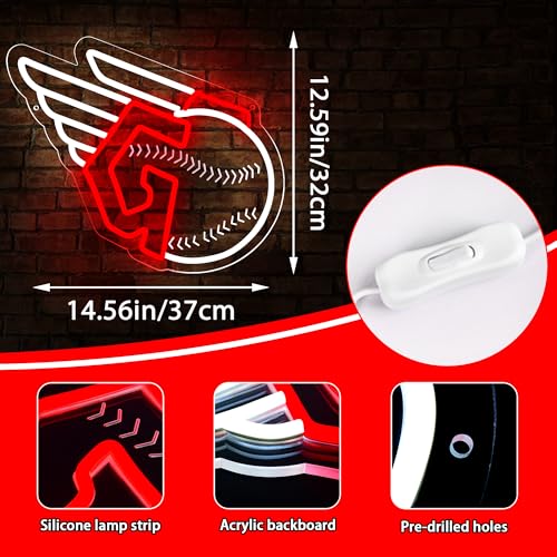 Image of Baseball Neon Sign for Wall Decor Clevelan Team Neon Light for Man Cave Dimmable Led Sign for Bedroom Birthday Gifts for Baseball Fans Neon Sign 5V USB Powered Size14.5 * 12.5IN(ZYLD270)