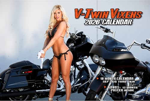 2026 V-Twin Vixens Motorcycle Deluxe Wall Calendar, with Free Poster, 2025-2026