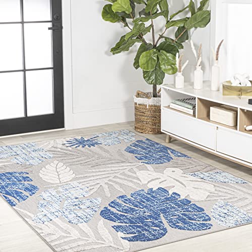 JONATHAN Y Tropical Leaf Indoor Outdoor Area Rug 3X5 Light Gray/Navy, Monstera High-Low for Backyard, Patio, Porch, Easy-Cleaning, High Traffic, Pet-Friendly, Non-Shedding (AMC113A-3) by JONATHAN Y - Used condition - Image 8
