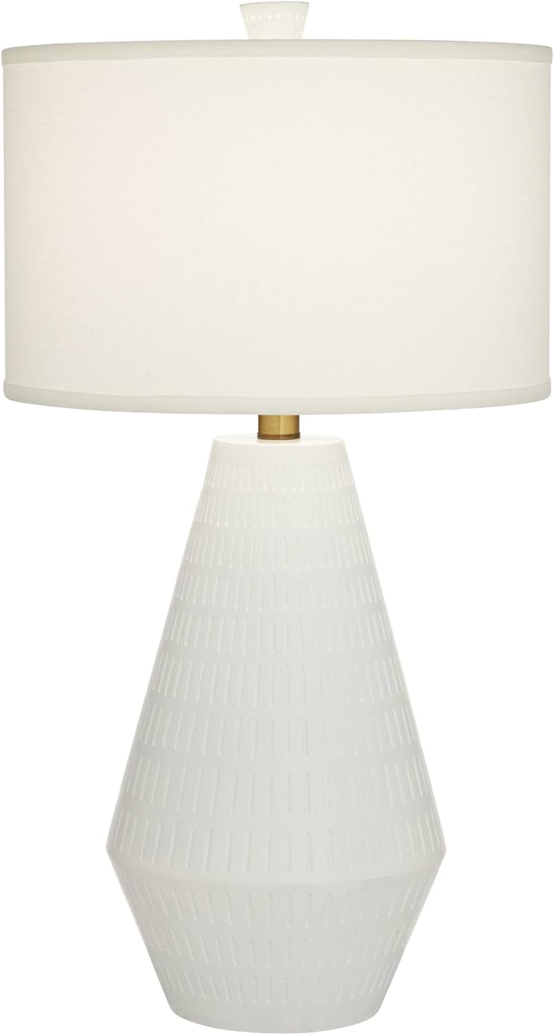 Possini Euro Design Luke 30" Tall Large Geometric Mid Century Modern Coastal End Table Lamp White Finish Single Fabric Shade Living Room Bedroom Bedside Nightstand House Office Home Reading