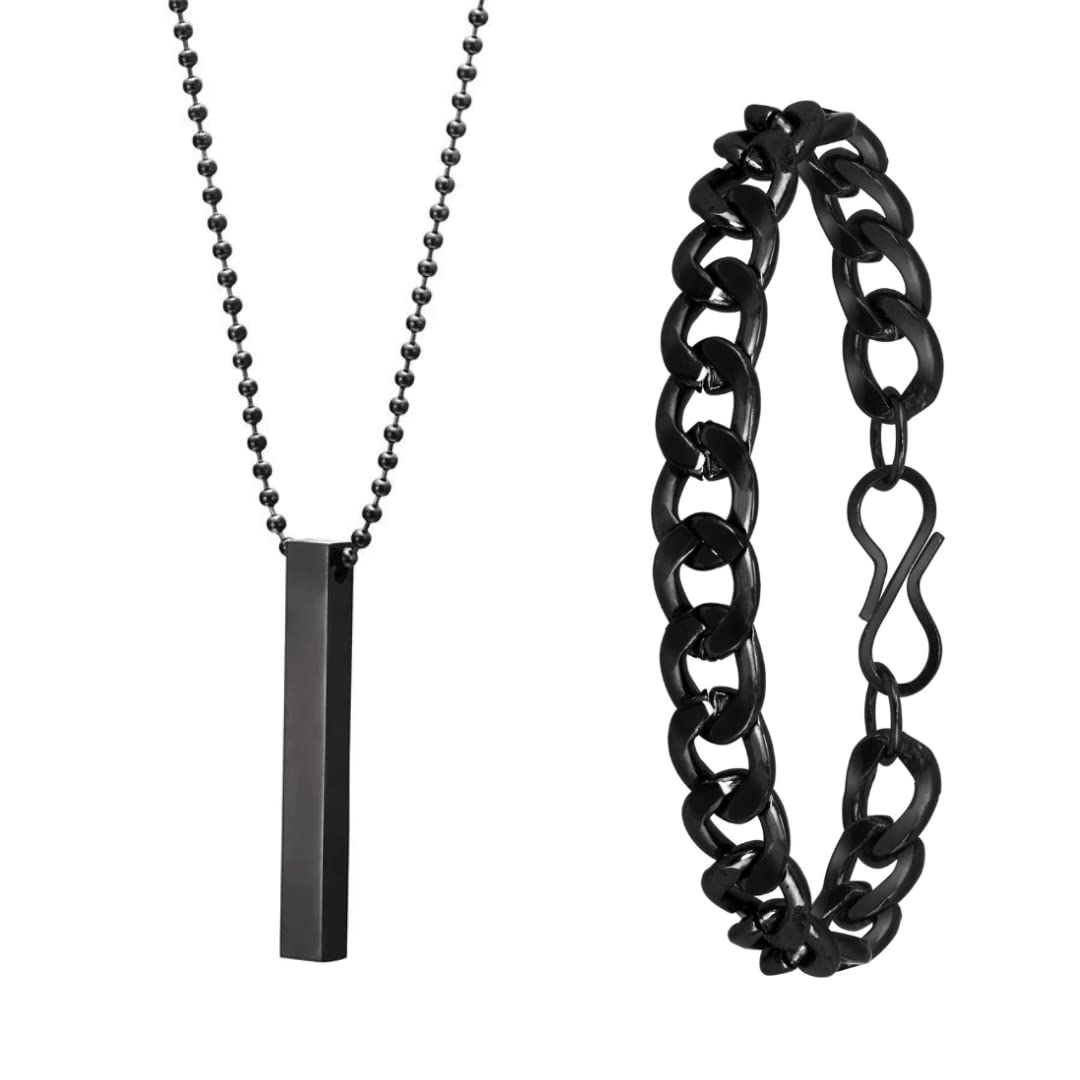 BELLINA Alloy Metal Classy Black Chain Bracelet With Cuboid Rectangle Neck Pendant For Boys And Men (Pack Of 2) (B0B5LNXG3N) Amazon Price History, Amazon Price Tracker