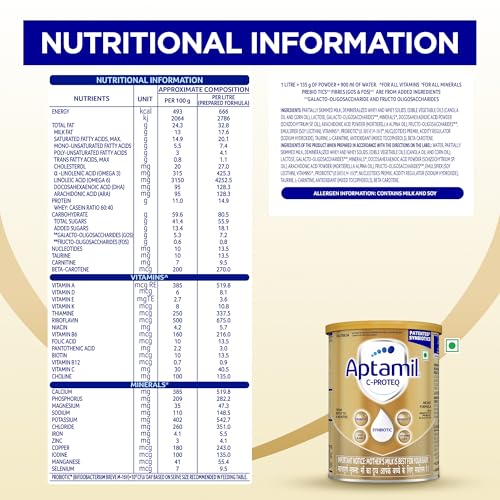 Image of Aptamil C-ProteQ, Infant Milk Formula for babies (From Birth to 6 months)- With Synbiotics, Prebiotics, Probiotics, DHA, Vit.C&D, 400 g Tin