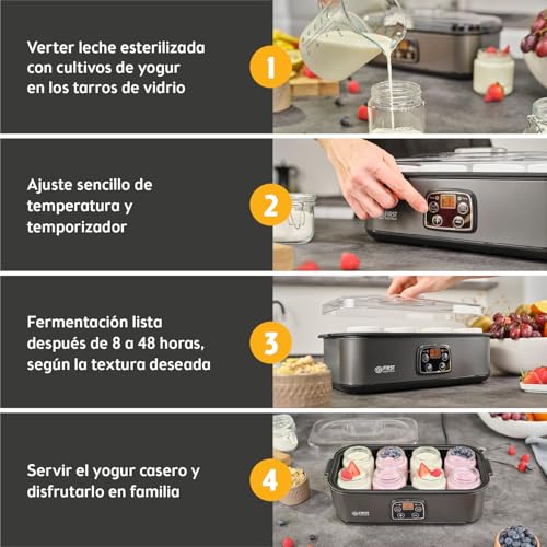 Miniatura 5 de Tzs First Austria Yogurtera - 8 Frascos Vidrio 180 Ml 1,4 L - Apta Soja Leche Vegetal - Temp. Hasta 55 C - Display Led - Apagado Automático - Temporizador 48 H - Libre De Bpa