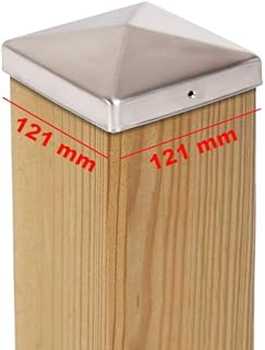 4 x Pfostenkappe Edelstahl Pyramide 121x121 mm – Rostfrei – Für Holzpfosten 120x120 mm – Pfostenabdeckung mit Schraublöchern – Witterungsschutz & Langlebigkeit