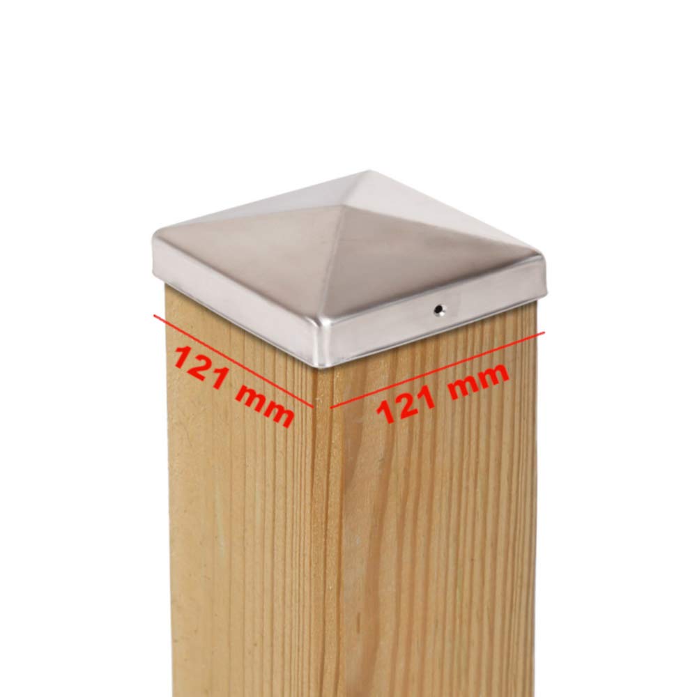 8 x Pfostenkappe Edelstahl Pyramide 121x121 mm – Rostfrei – Für Holzpfosten 120x120 mm – Pfostenabdeckung mit Schraublöchern – Witterungsschutz & Langlebigkeit