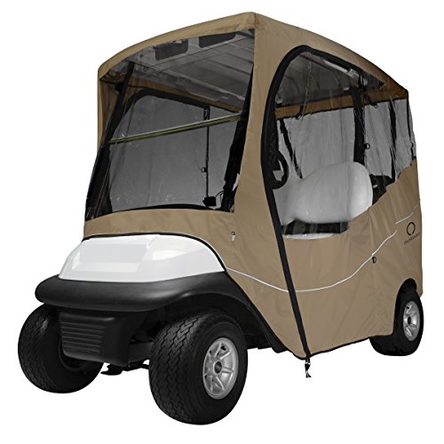 Classic Accessories Fairway Short Roof 2-Person Travel Golf Cart Enclosure Light Khaki with Clear Windows