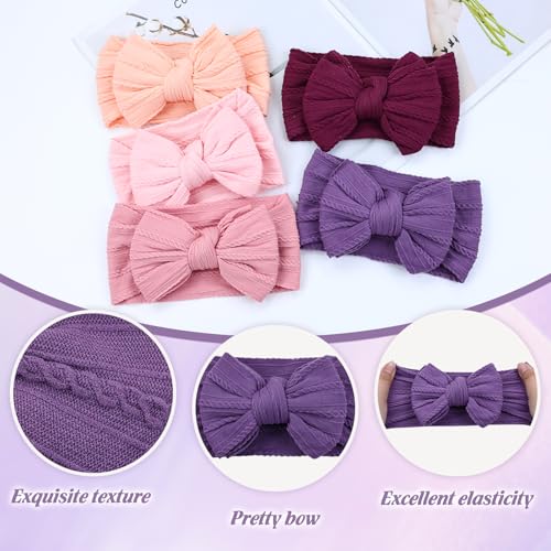 Cinaci 5 Pieces Soft Stretchy Baby Girl Wide Headbands with Bow Headwraps Hair Bows Bands Accessories for Baby Boys Girls Newborns Infants Toddlers3