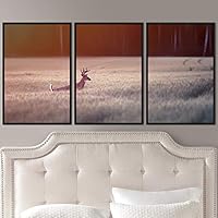 3 Piece Framed Canvas Wall Art Spiritual Being Animals Deer Expressive Impressionism Rustic - 16