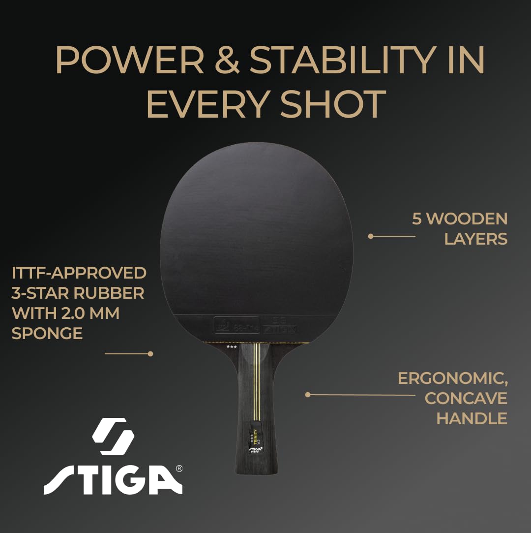 STIGA Trinity V2 Pala de Tenis de Mesa, Madera de 3 Estrellas, Goma aprobada por la ITTF, Mango Ergonómico, para Jugadores Ofensivos