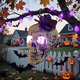 Skelett Halloween Deko Outdoor Garten Totenkopf Party Dekoration Gruselig Halloweendeko Gartendeko Horror Indoor Figur Aussen Schädel mit beweglichem Kiefer Knochen Gruselige Decor Violette