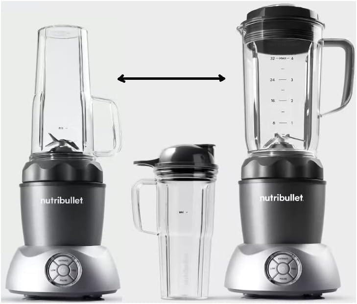 NB50200 Licuadora de jarra de 1000 W, jarra de 32 oz, taza para llevar con mango de 24 oz, caliente/frío (gris)