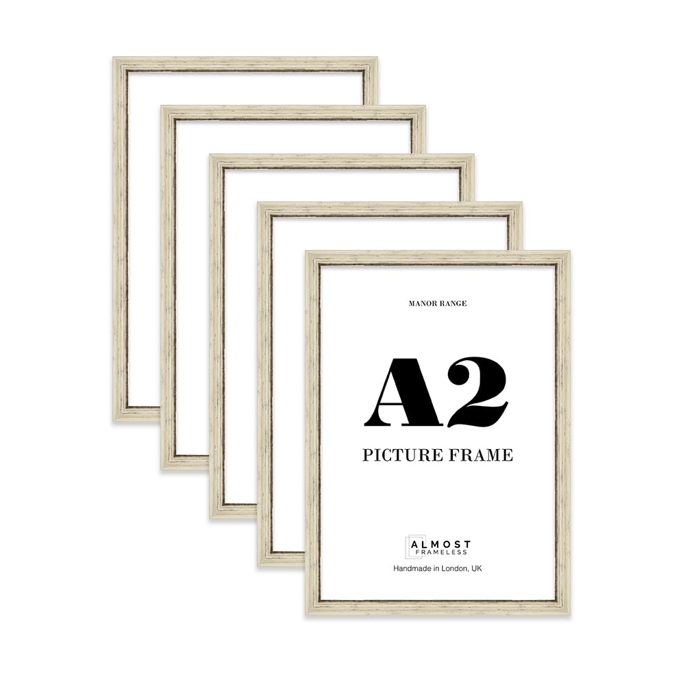 A2 Picture Frame, Display A2 Pictures (41.9 x 59.4cm) - Distressed Cream Bold 42mm Edge Ideal for Home Gallery Display - 5 Pack