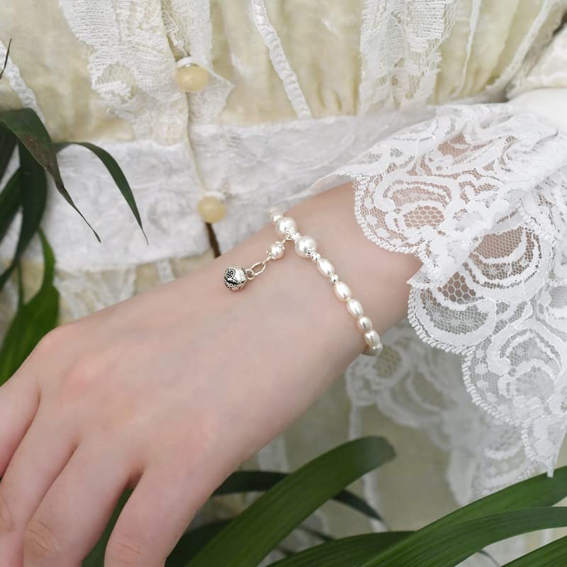 Braccialetto di Campana di Perle d'Acqua Dolce Naturale con Corda Elastica, Gioielli di Moda da Donna