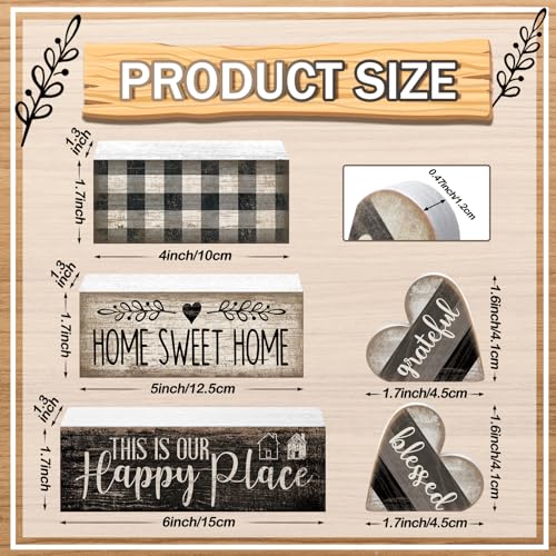 Image of Moucuny 4 Pcs Farmhouse Decor Black and White Farmhouse Tiered Tray Decorations Home Sweet Home Table Centerpiece Wooden Blessed Heart Rustic Checked Kitchen Decor and Accessories Block Sign for Shelf