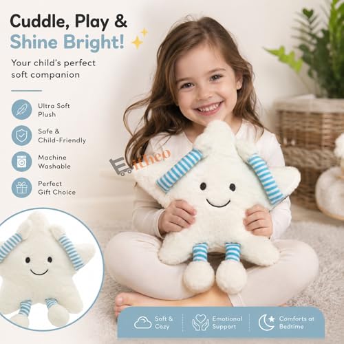 Image of EITHEO Star Soft Pillow Plush Toy for Kids & Babies | Cute Stuffed Star Cushion with Arms & Legs | Soft Cuddly Toy for Boys & Girls | Nursery Decor, Car Pillow & Birthday Gift