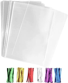 SOMIOCO 100 pcs Clear 5" x 7" Flat Cello Cellophane Bags Poly Treat Bags 1.4 mils for Gift Wrapping, Bakery, Cookie, Candies, Toast, Dessert, Party Favors Packaging