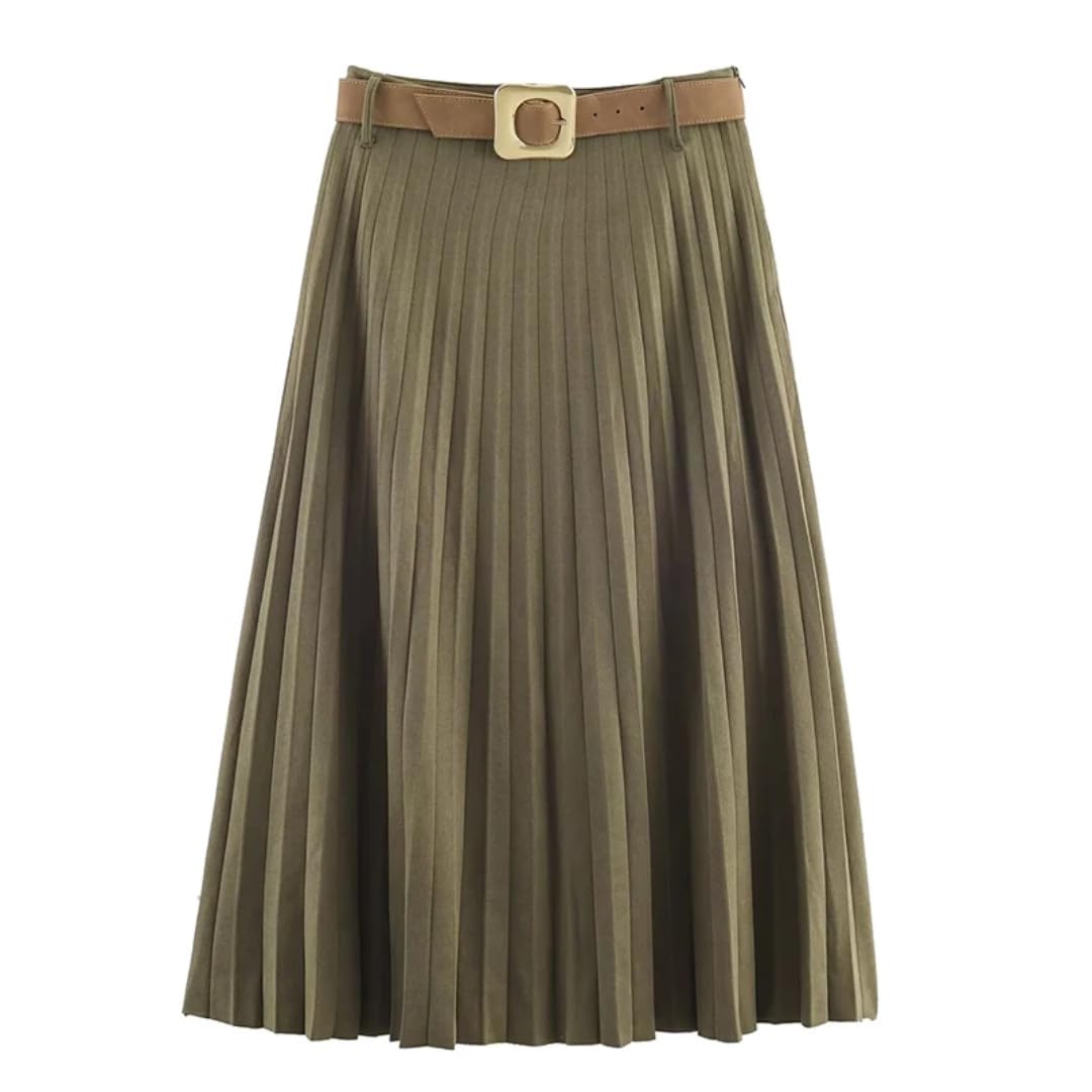 Eleganti con Cintura, gonne Lunghe per Donna, Midi plissettate, con Senso di Pendenza, gonne dal Temperamento Midi Femminile