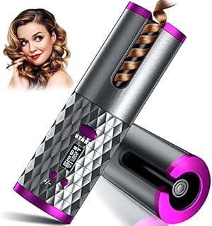 Automatic Curling Iron, Hair Curler Cordless w/ 6 Temps & Timer, Wireless Portable Curler, Rechargeable Rotating Curling Iron Wand, Self Hair Curling Iron for Lasting Shiny Curls
