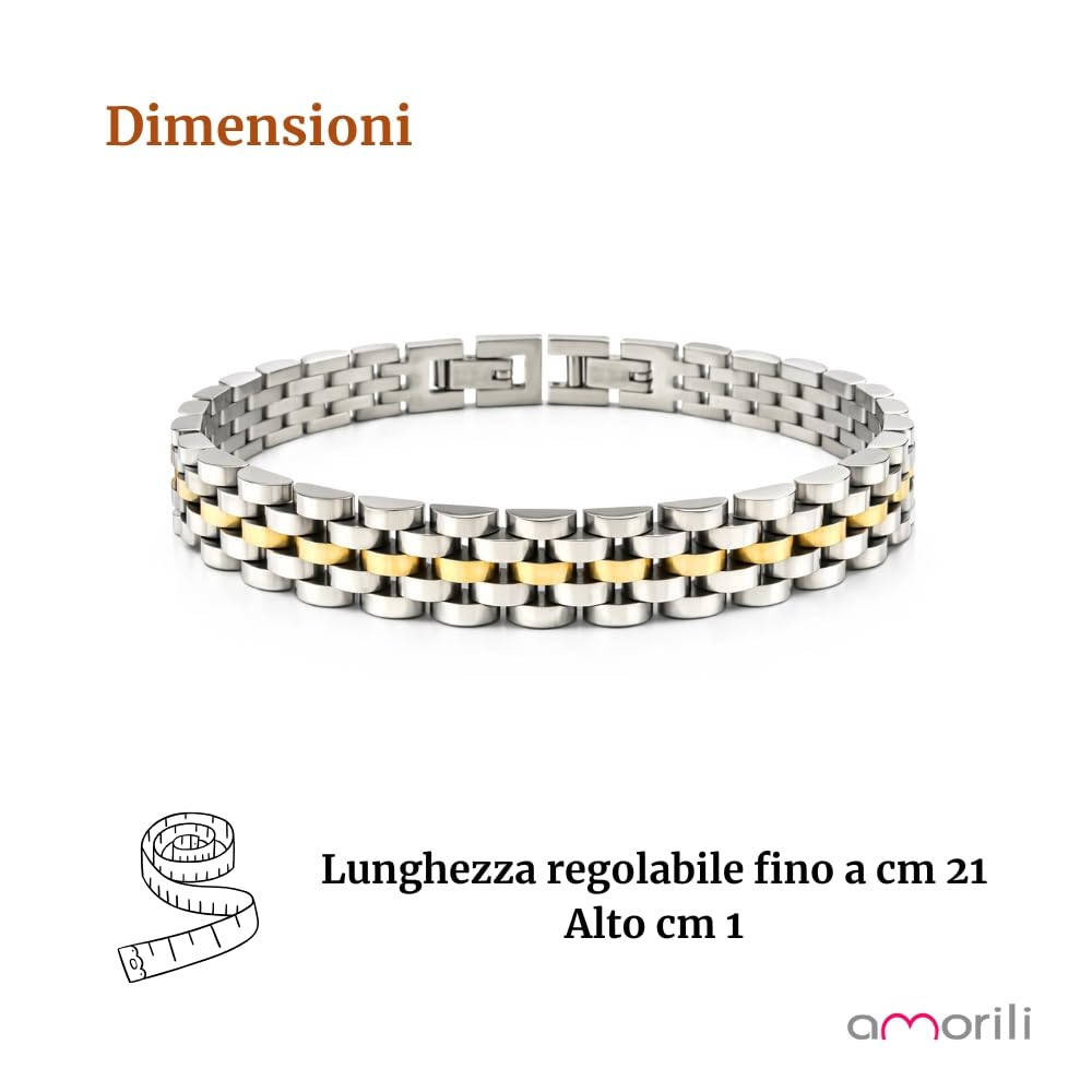 Bracciale Uomo in Acciaio Inox Maglia Jubilee con Dettagli Dorati – Gioiello Maschile Elegante e Raffinato – Accessorio Resistente – Idea Regalo Uomo