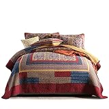 Bouti Colcha De Retazos Hecha A Mano Edredones 100% Algodón Acolchada King Manta Retro 3 PCS Decoración De Ropa De Cama Multifunción Cubierta De Cama (230x250cm) con 2 Fundas De Almohada (50x70cm)